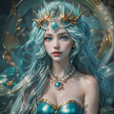 (Numerous award-winning masterpieces of, With incredible details, textures and maximum detail), (Mermaid bust view:1.6), (Ultra photo realsisim:1.4), (Realistic:1.3), (up of the upper body:0.4), (Many gold and silver treasures sank around: 1.8), (best qual...