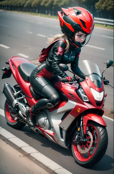 Girl straddling scooter　Honda ADV150　Red Scooter　Girl in racing suit　ﾊﾞﾚﾝﾃPut on an Innorossi helmet　Bringing the bike closer to the design of the ADV150　Detailed thigh and bike cowl