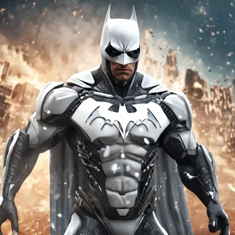 :White Batman realistic focus on an advanced cybernetic masterpiece suit, Kinematic, aerodynamic, alta qualidade ::n_desenho de estilo, Low-quality imperfection, boneco, jogo, anime, 4K, REALISTIC