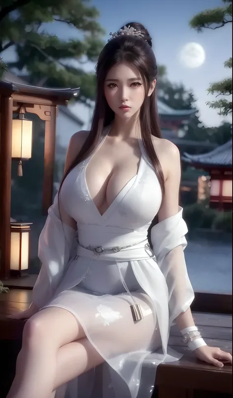 A woman in a white dress sits on a wooden bench, Japanese goddess, seductive anime girls, trending on cgstation, beautiful and seductive anime woman, smooth white tight clothes suit, trending at cgstation, Anime goddess, gorgeous chinese models, Smooth tra...