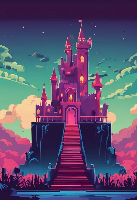 "estilo de plataforma,2d, sem personagens, cartoonizado, Pixelart Scenery Floor and Haunted Castle Background, de noite