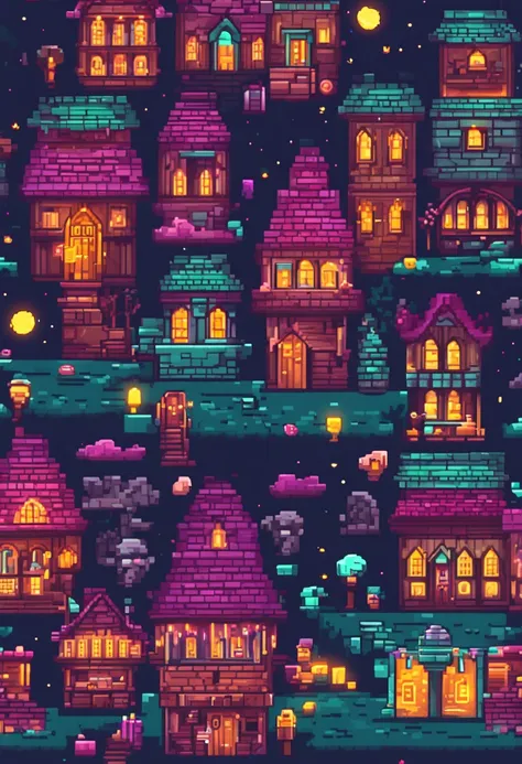 "estilo de plataforma,2d, sem personagens, cartoonizado, Pixelart Scenery Floor and Haunted Castle Background, de noite