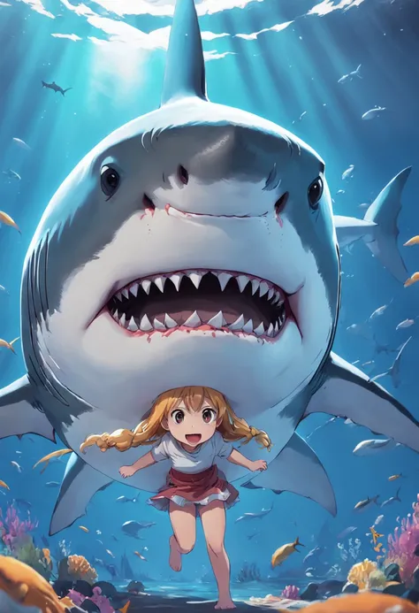 Great white shark，cartoony，childrens