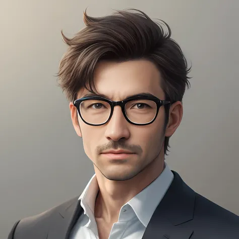 Men with short hair，greybackground，wears glasses，ancient wind，