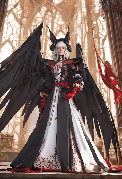 black lence stockings，Black and red dragon robe，Cloak，Red robe，plumw，high-heels，Luxury jewelry，palaces，Peerless beauty，Long, straight hair that is silky，exquisite facial features，Pure eyes，Smooth skin，The figure is tall and bumpy，full bodyesbian，8K quality...