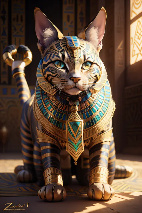 (Egyptian Bastet:1.2), (colorido:1.2), dourado, ouro, Hans Giger, (zentangle:1.2), granulado, extremamente detalhado, detalhes intrincados, dynamic lighting, fotorrealista, luz natural, baixo h, obra prima, detalhado 8k