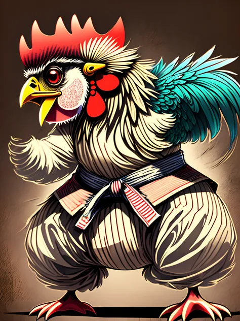 a cartoon of a CHICKEN WEARING karate KIMONO --auto --s2