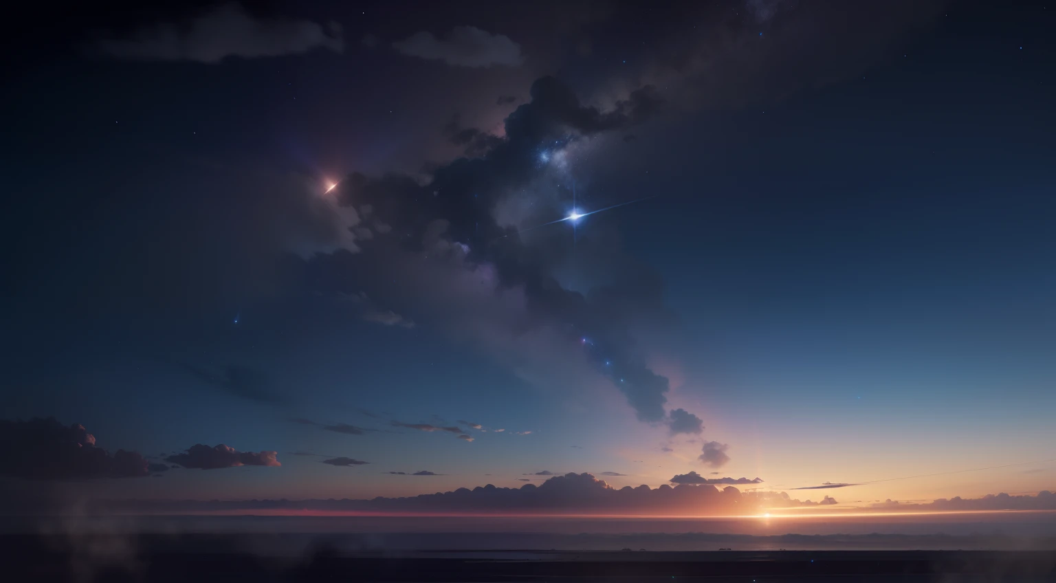 bright comet with a long tail, in the realistic sky