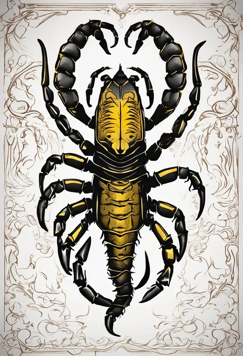 a scorpion tattoo design on a white background, scorpioarmor, scorpions, unknown zodiac sign, scorpion tail, Zodiac Sign, 240p, ferocious appearance, 4 0 9 6, scorpion whip, Trinidad Scorpio, 3 4 5 3 1, 🦩🪐🐞👩🏻🦳, claws are upwards, my rendition, 3 0 0, zodia...