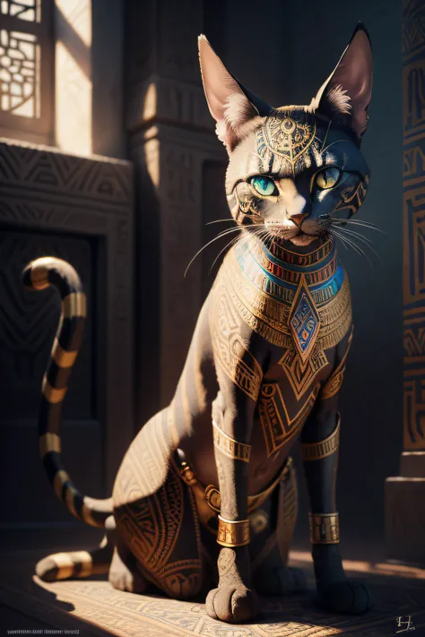 Egyptian Bastet:1.2), (colorido:1.2), Hans Giger, (zentangle:1.2), granulado, extremamente detalhado, detalhes intrincados, dynamic lighting, fotorrealista, luz natural, baixo h, obra prima, detalhado 8k