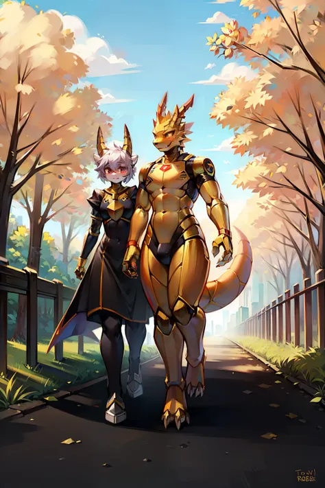 Golden robot dragon，Take a walk in the park