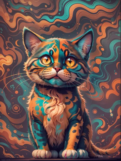 funny french Cat psychedelic from NFT, masterpiece, focus, colorful dynamic background, detailed, rich colors