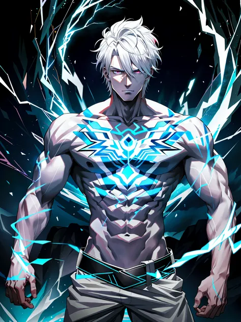 The man with white hair and pink eyes stood in front of Thunder, An epic anime of a male god, Badass anime 8 K, 4k manga wallpapers, Tall anime guy, Best anime 4k konachan wallpaper, this character has cryokinesis, Young men, 4K anime wallpaper, ultra inst...