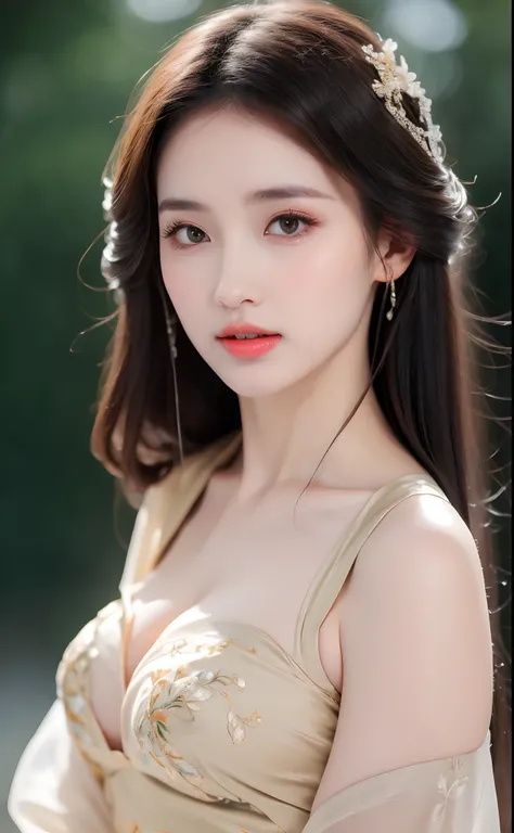 ((Best Quality, 8k, Masterpiece: 1.3)), Focus: 1.2, Perfect Body Beauty: 1.4, Buttocks: 1.2, ((Layered Haircut)), (Wet Clothes: 1.1), (Rain, Street:1.3), (Breasts: 1.2), (Hanfu: 1.2), Bare Shoulders, Bare Legs, Highly Detailed Face and Skin Texture, Fine E...