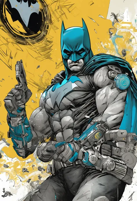 Um batman verde, amarelo e azul, brasileiro, realistic in a titanium cybernetic suit, detalhado, designe perfeito, alta qualidade arestas perfeitas e simetricas  ::n_desenho de estilo, Low-quality imperfection, boneco, jogo, anime