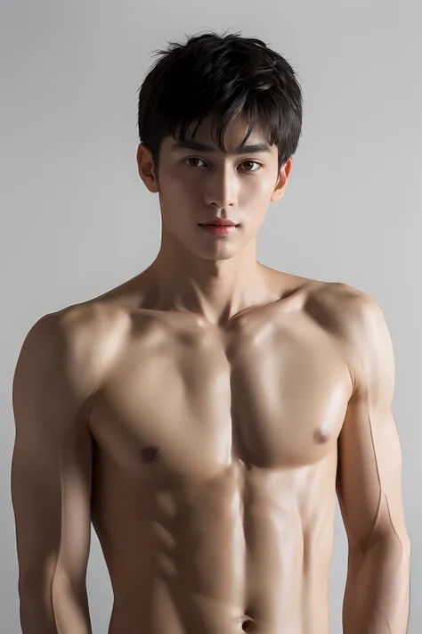 ( (8K:1.27), 4K，best qualtiy, tmasterpiece, 超高分辨率:1.2) Chinese man photo, young  male，Perfect face，perfect bodies，white  shirt，clothes see-through，Expose abs，realskin，super detailing