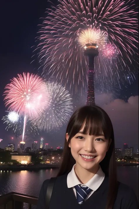 A smile、hi-school girl、校服、While doing fireworks、mare、Tokyo Skytree、cherry trees