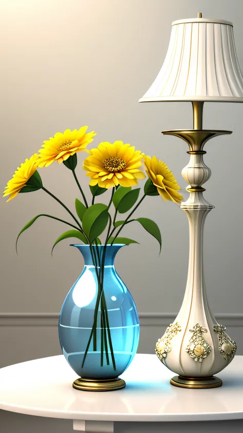 best qualtiy，realisticlying，realisticlying，super-fine，Three vases are displayed in a row, vase with flowers, with colored flowers, photo realistic image, Glowing flowers, i dream of a vase flowers, With flowers, 3d product, Realistic lamps and flowers, wit...