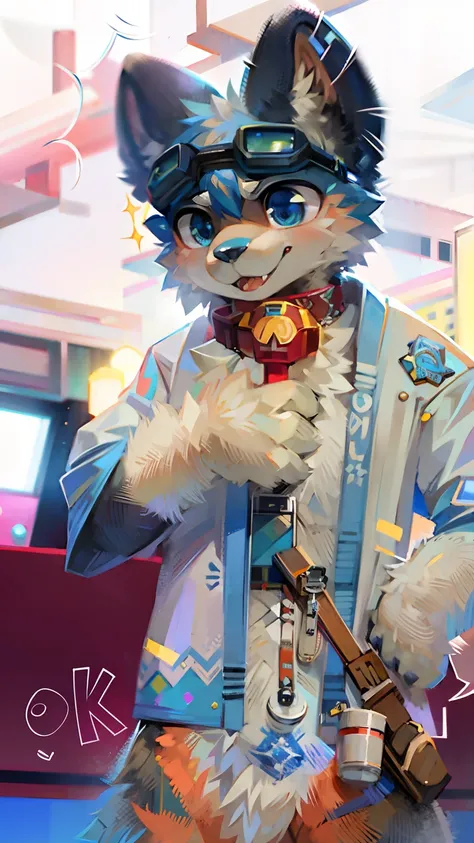 Furry，Furry puppy，Blue and white coat，protective goggles，k hd