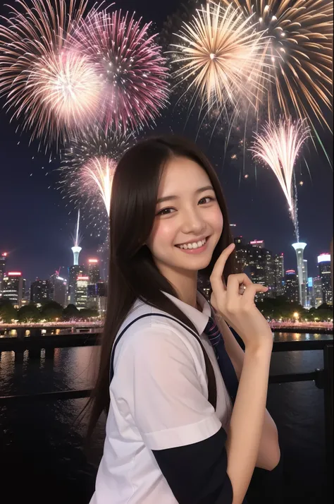 A smile、hi-school girl、校服、While doing fireworks、mare、Tokyo Skytree、cherry trees