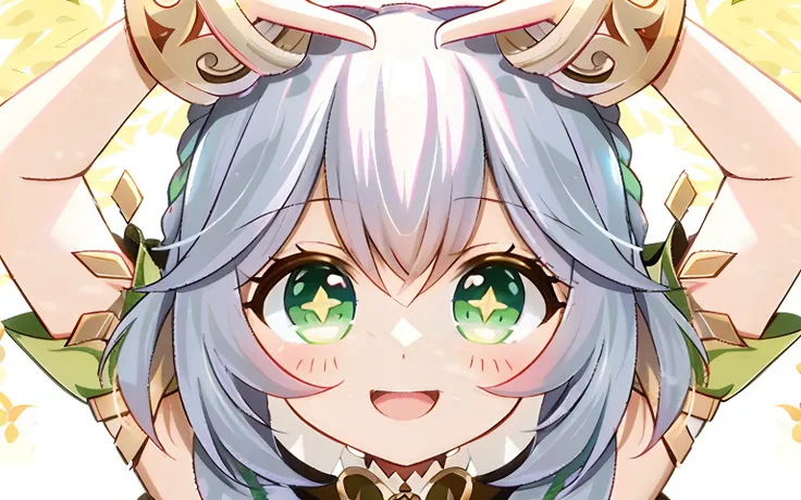 Anime girl posing for photo with horns and green eyes, ahegao face, onmyoji portrait, discord pfp, ahegao, Ayaka Genshin impact, Loli, Keqing from Genshin Impact, she has elf ears and gold eyes, the goddess artemis smirking, Anime goddess, shikamimi, mika ...