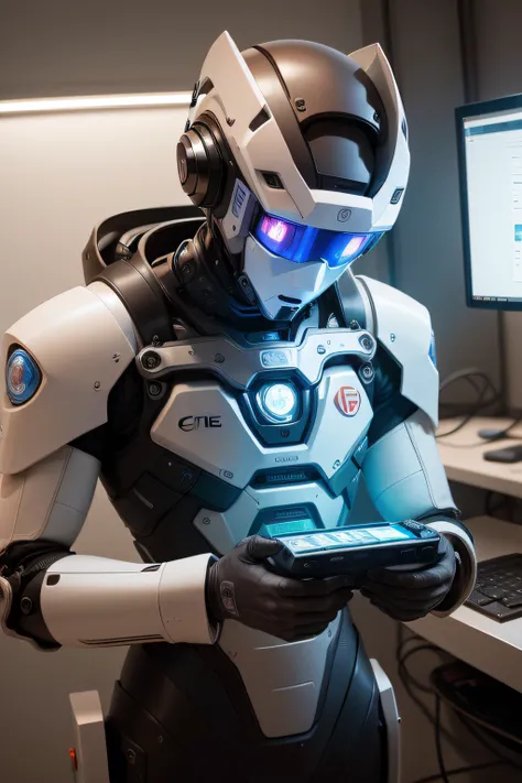 Crie um ambiente de trabalho inovador, where intelligent robots collaborate with human employees to perform complex tasks, as advanced scientific research and new product development.