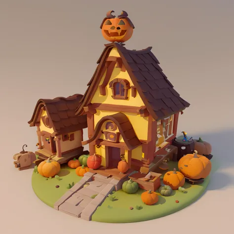 Game architectural design, Cartoony,Pumpkin house，The pumpkin matches the building，casual game style, Pumpkin architecture,  。.。.。.。.。.。.3D, blender，closeup cleavage，tmasterpiece，super detailing，best qualtiy