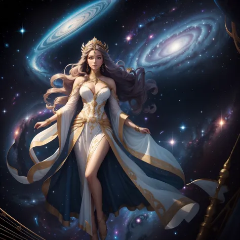 In the midst of space, a goddess is sailing the universe in all its splendor. With her energy she illuminates her path, her beauty makes everything around her even brighter. Stars, galaxies and all the beauty of the universe is around her. She wears beauti...