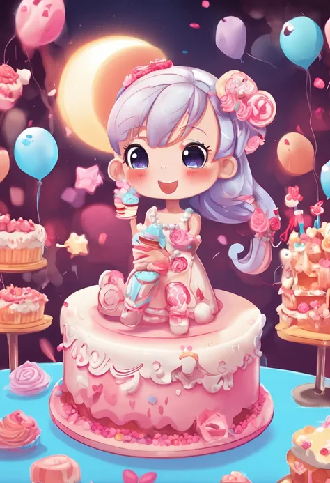 Cake Girl，IP image design，Bluish white，Sweet，adolable，kawaii，Confectionery，Q version，Anime style，banya，Cupcakes，Warm and friendly，2d，planar，without background