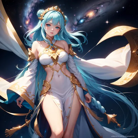 In the midst of space, a goddess is sailing the universe in all its splendor. With her energy she illuminates her path, her beauty makes everything around her even brighter. Stars, galaxies and all the beauty of the universe is around her. She wears beauti...