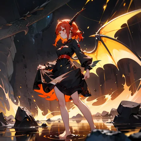 high high quality，tmasterpiece，Delicate facial features，Delicate hair，Delicate eyes，Delicate hair，A high resolution,beautifuldetails,Excellent human anatomy,(1 girl:1.3),Solo,full bodyesbian,(//Dragon female(Dragon horn,Dragon wings):1.3//),Red hair,Orange...