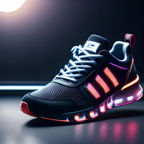 product photography of a cybepunk sneakers, epic render, octane, atmosphere, particles, soft volumetric lights, (backlit:1.3), (cinematic:1.3), intricate details, (ArtStation:1.3)