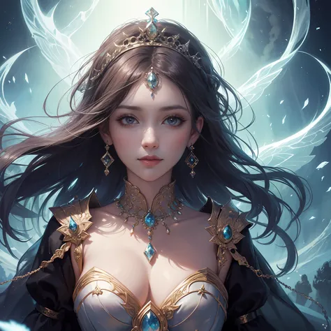 a close up of a woman wearing a necklace and earrings, 8K high quality detailed art, Fantasy art style, Beautiful and elegant queen, ((a beautiful fantasy empress)), Guviz-style artwork, Ethereal beauty, style of wlop, beautiful fantasy art portrait, Beaut...