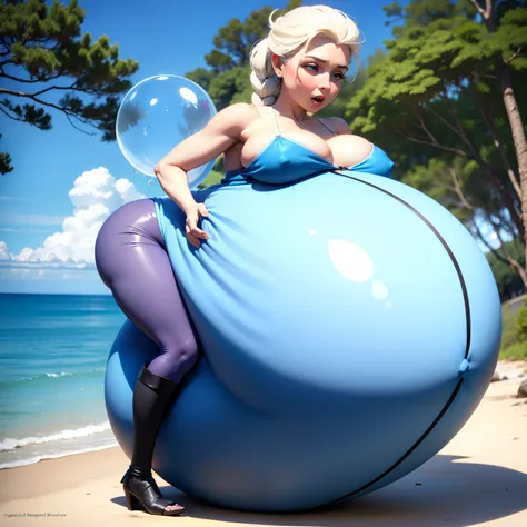 Elsa from Frozen,Big Baby Bump pregnant, blue princess costume, Big boobs, nipple, cum, Big Blue Balloons,Big pregnant Belly, Big Pregnant girl, Largest Belly of Pregnant, Huge Pregnancy, background beach,Huge 9 months Pregnancy Belly,huge belly expansion,...