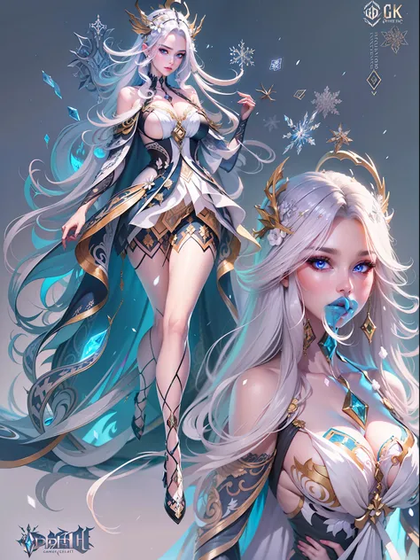 best qualtiy，tmasterpiece，Extremely refined and beautiful，extremely detaile，CG，8K，，finely detailled，，Ice crystals，snowflower，drak，faeries，goddes，，beauitful face，Detailed eyes，beautidful eyes，Elaborate Eyes，beautidful eyes，closeup cleavage，Captivating actio...