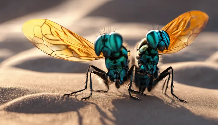 two flies in beachwear talking