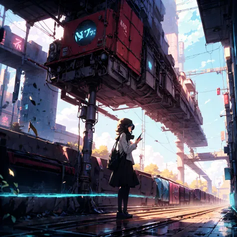 Masterpiece, anime train on tracks through a body of water, pink train. Romantic Train, Makoto Shinkai&#39;s picture, pixiv, concept art, lofi art style, reflection. by makoto shinkai, lofi art, beautiful anime scenes, anime scenery, detailed scenery—width...