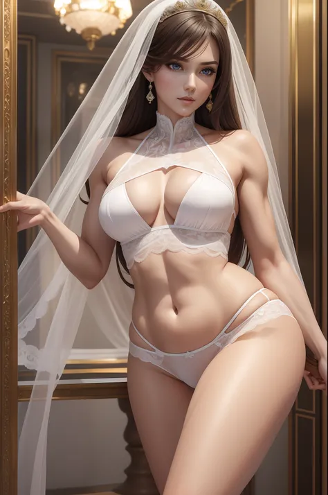 Royal Sister，Detailed eyes，详细的脸，Mature face，Ripe body，Tall body，Strengthens muscle lines, Seductive body，Long legs，4K，k hd，fleshy feeling，Cool white transparent lace，Fair, Plump and delicate body，Beautiful face，Cherry small mouth，Beautiful and delicious（3D...