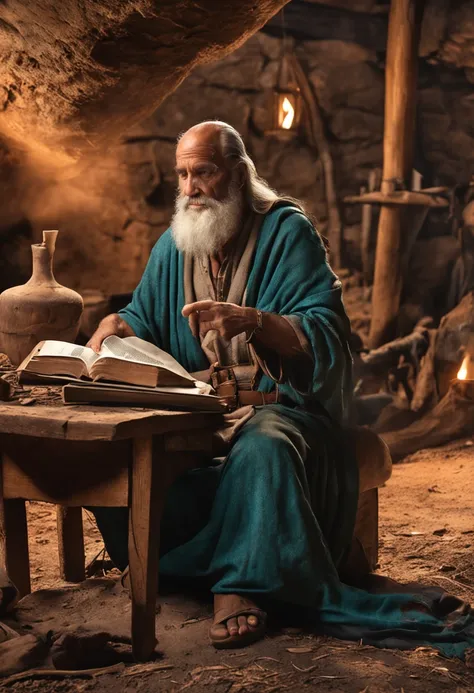 adrão
11:32:17
Develop an ultra-realistic image of an Old Testament prophet in a moment of reflection, Picture him writing a scroll in a rustic setting