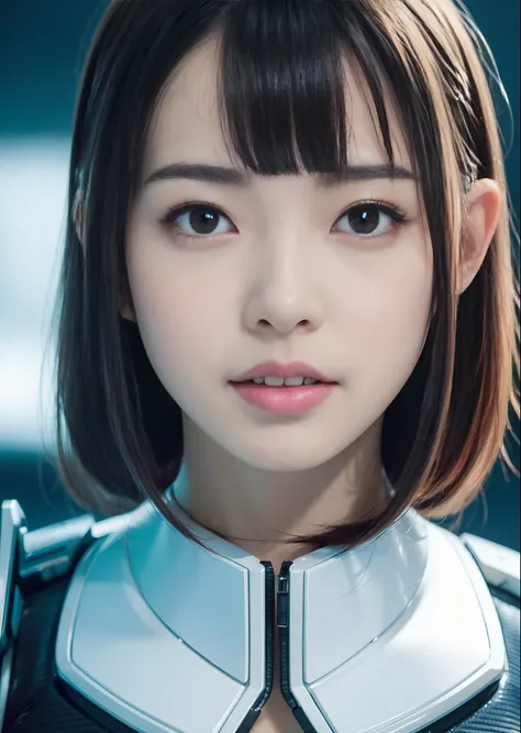 NSFW,((top-quality、in 8K、​masterpiece:1.3))Wearing a silvery-white mech，Girl with a delicate face，The highest image quality，ultraclear，Facial features are delicate and clear，exquisitedetails，(cammel toe)、Mechanical pattern,cyberpunked、Cyber City、digital、Ce...