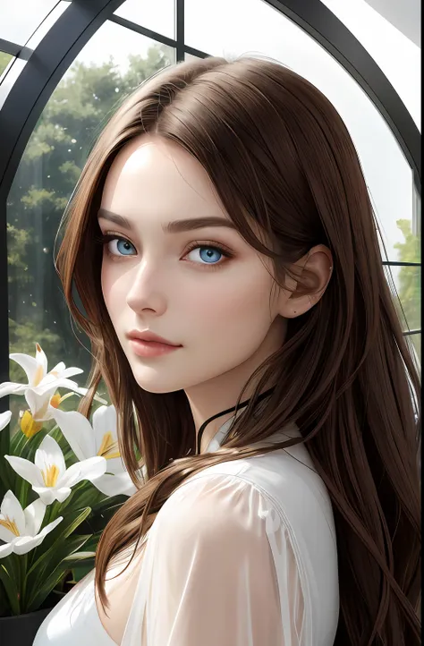 8k portrait of a beautiful cyborg with brown hair, kompliziert, elegant, Highly detailed, majestic, Digitale Fotografie, Kunst von Artgerm und Ruan Jia und Greg Rutkowski Surreale Malerei Gold Butterfly Filigrane, Glasscherben, (Meisterwerk, Seitenbeleucht...