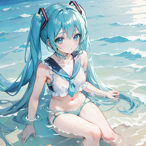 miku hatsune、swim wears、sea bathing、