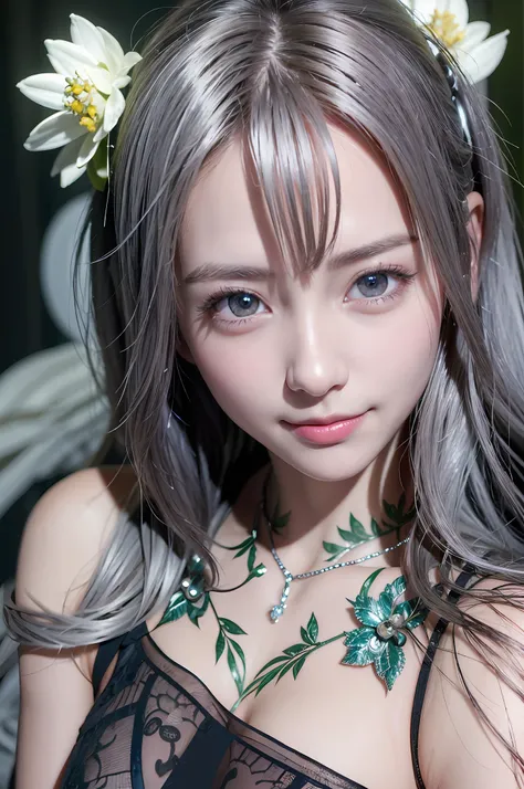 top-quality、8K Masterpiece、超A high resolution、(Photorealsitic:1.3)、Raw photo、女の子1人、silver white hair、glowy skin、Super beauty、((super realistic details))、portlate、globalillumination、Shadow、octan render、in 8K、ultrasharp、beauty breast、cold color、、highly intri...