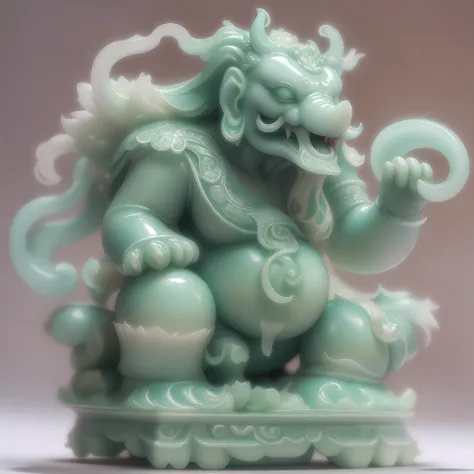 Chinese mythology and stories，Journey，jade sculpture，artwork of a，Light，cleanness，Glow effects，White Jade Elephant King，white jade，full bodyesbian，Long, Thick nose，long fangs，Auspicious clouds，up-close，Sharp focus，dynamic viewing angle，best qualtiy，8K分辨率，t...