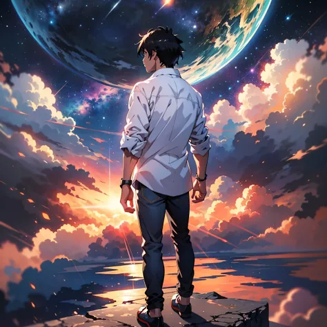 anime - style scene of a beautiful sky with a star and a planet, cosmic skies. by makoto shinkai, anime art wallpaper 4k, anime art wallpaper 4 k, anime art wallpaper 8 k, anime wallpaper 4k, anime wallpaper 4 k, 4k anime wallpaper, anime sky, amazing wall...