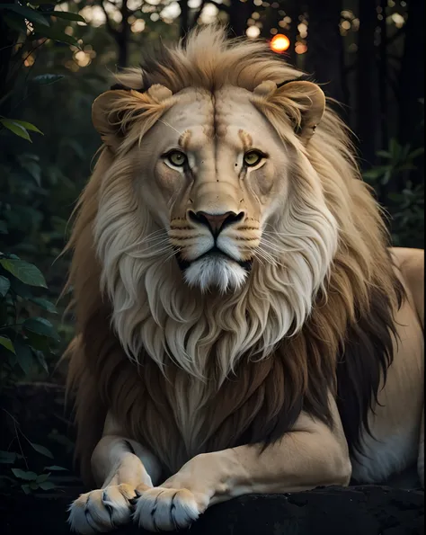 Lion, leone, King, naturais, Natureza, Natureza, Linda, renderizado, fotorrealista, UltraHD, 4k, texturasdetalhadas, thunders, sombras detalhadas, cores detalhadas, por do sol, sol se pondo, Sunset, Natureza Linda, fundo preto, por do sol, contraste detalh...