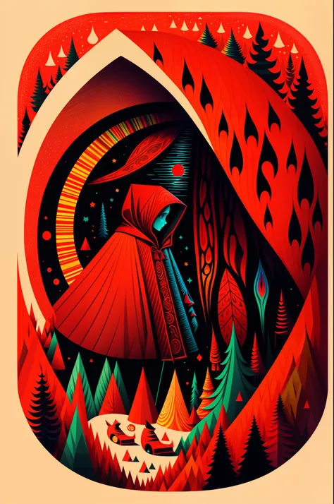 Create a psychedelic illustration of Little Red Riding Hood