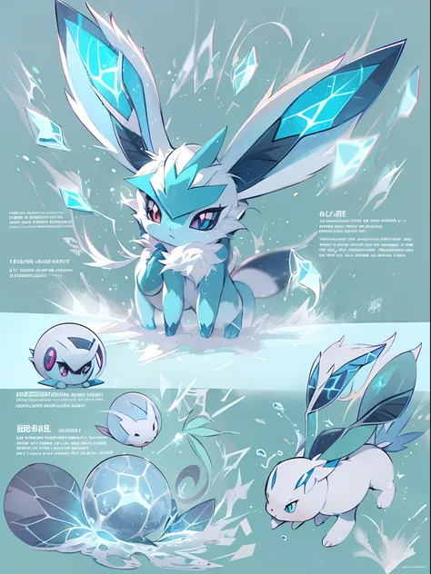 ((a Glaceon pokemon)), (ice and frezon attributes) , small and cute, (gradient eye colors), (bright and clear eye) , ice fog around ,anime style, depth of field, cinematic lighting, god rays, ray tracing, reflection light, glowing light, from side, close-u...