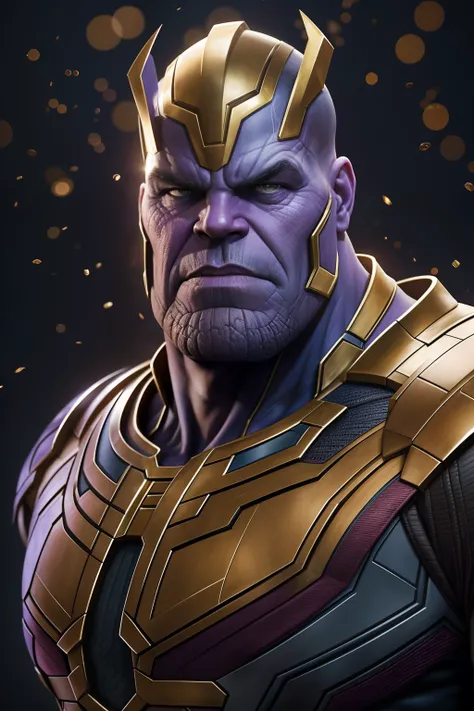 Marvel version of Thanos portrait，（（Wearing armor：1.3）），（josh brolin：1.8）full-body portraits，Fighting posture，Vicious eyes，com rosto detalhado，Slightly vicissitudes， Award-winning photo、Bokeh、, surrealism, Cinematic lighting, shadowing, High details, High ...