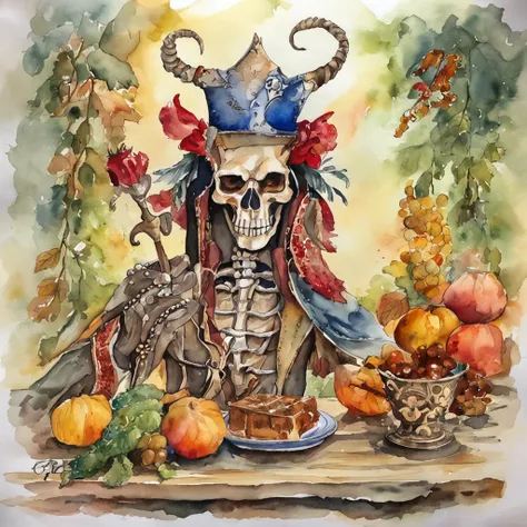 (Grim_Reaper in), (Skeleton_Monster), sits at a table, view the viewer, playing chess, Thinking, Confident demeanor, Masterpiece, Top quality, Best quality, High quality, Ultra-detailed, fire in the background, Vibrant colors, Solo, Extremely detailed